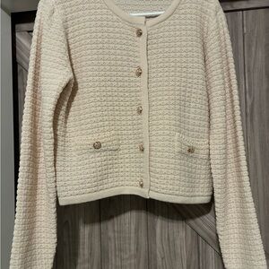 NEW Cream Textured Women's Sweater, Gold Buttons